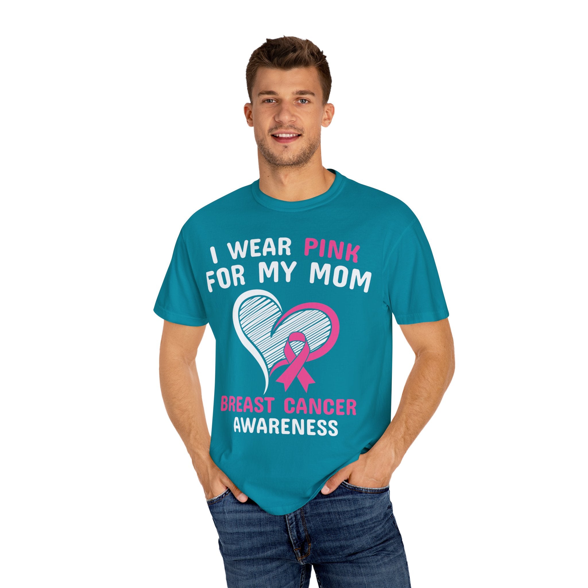 Mom's Embrace: Breast Cancer Support - Unisex Garment-Dyed T-shirt - Health Kick