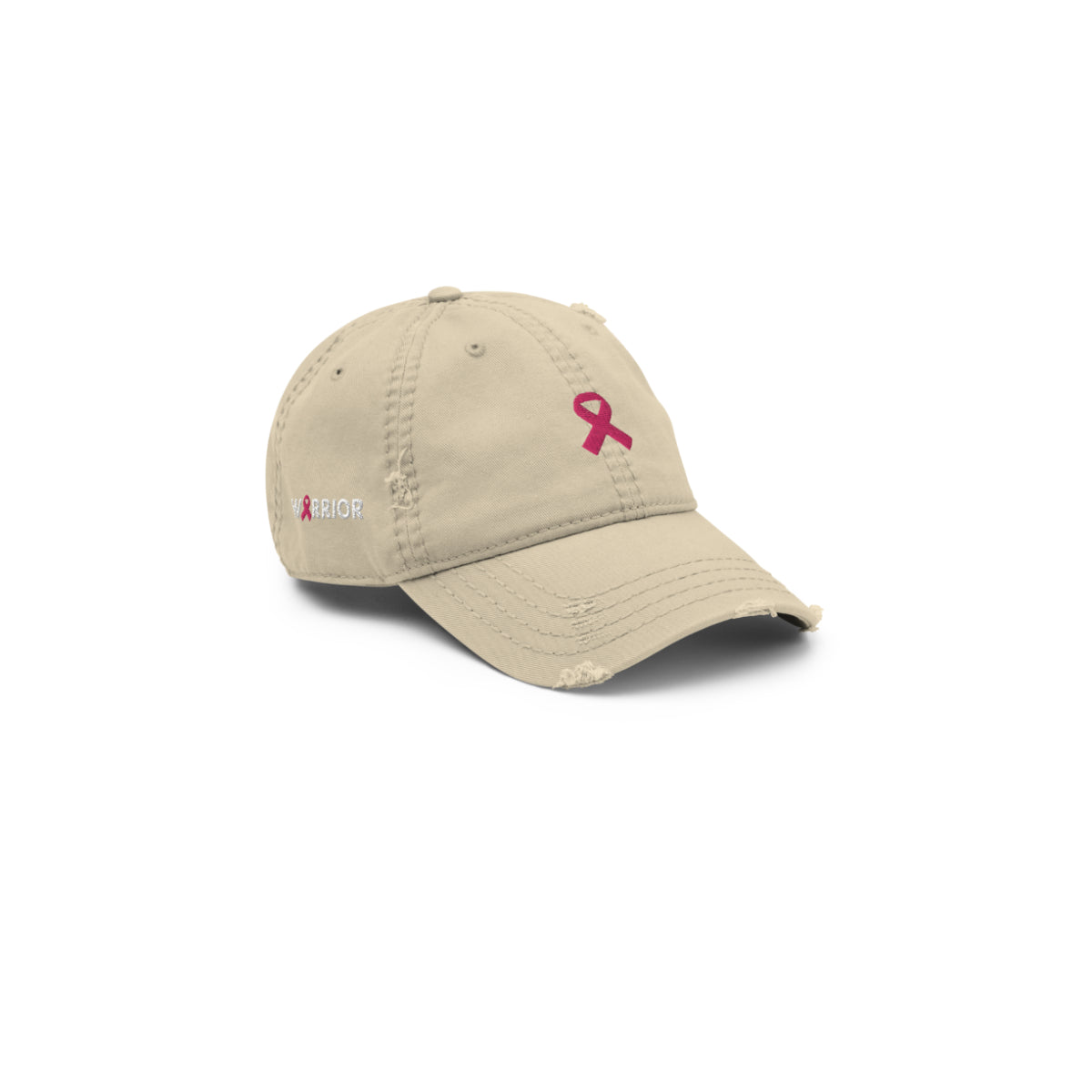 Embroidered Pink Ribbon Warrior: Breast Cancer Support Distressed Dad Cap