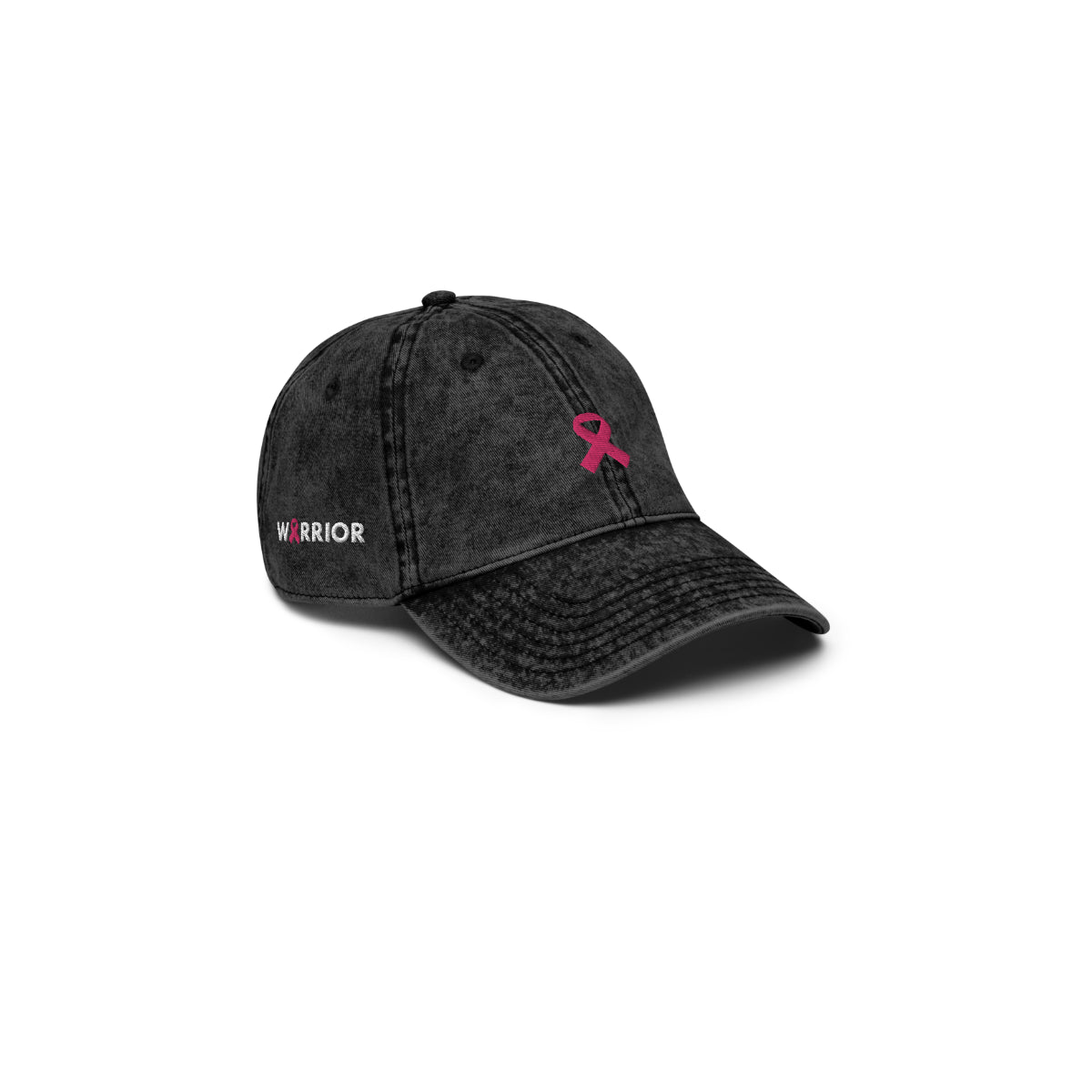 Embroidered Pink Ribbon Warrior: Breast Cancer Support - Vintage Cotton Twill Cap